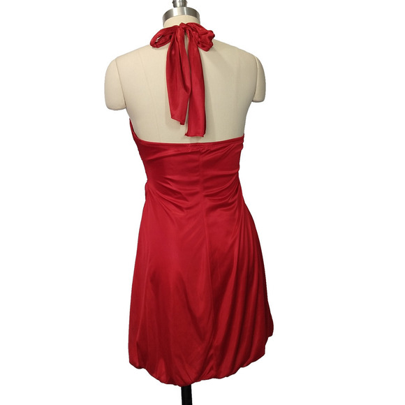 Vintage Y2K Red Satin Halter Mini Dress Size M Trixxi Bubble Hem Hoco Formal - Picture 7 of 8